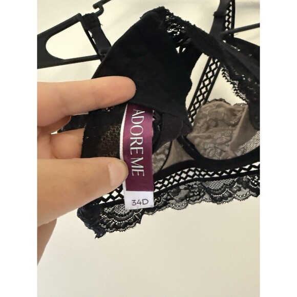 Adore Me Women Bra 34D Black Beige Lace Unlined Underwire Adjustable Straps - Picture 4 of 5